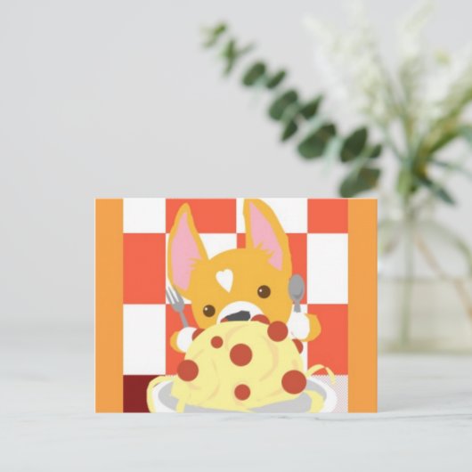 Spaghetti Dinner Corgi Postkarte (Stehend Vorderseite)