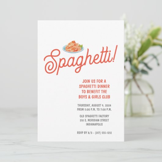 Spaghetti Dinner Fundraiser Einladung (Stehend Vorderseite)