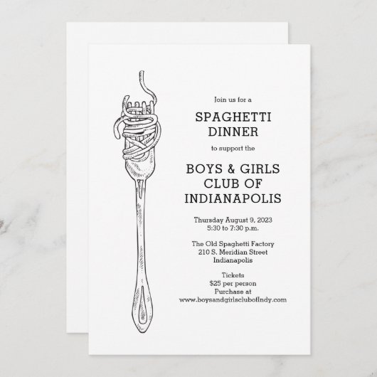 Spaghetti Dinner Fundraiser Einladung (Vorne/Hinten)