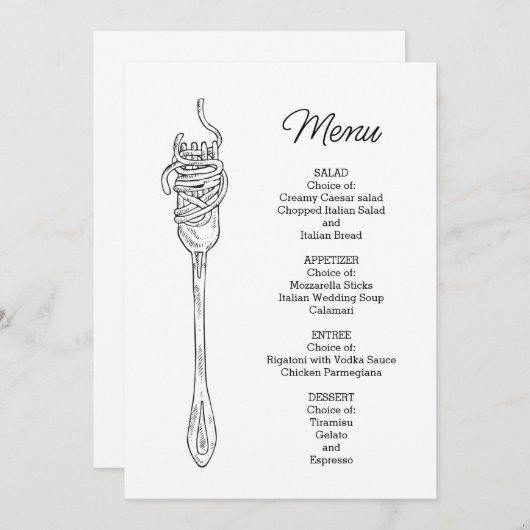 Spaghetti Dinner Menükarte (Vorne/Hinten)