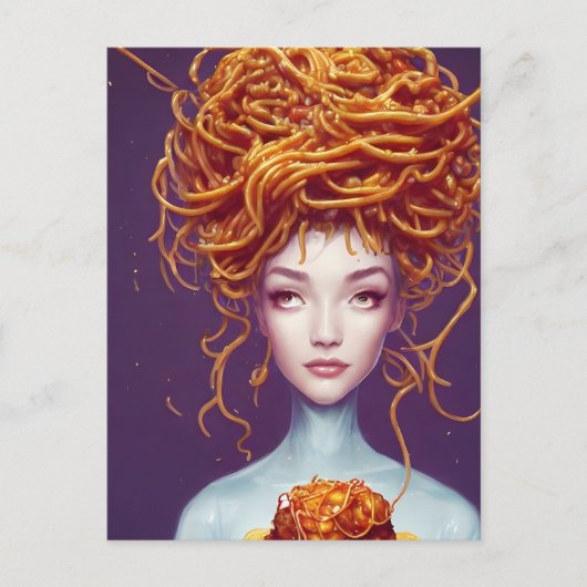 Spaghetti Hair Woman Postkarte (Vorderseite)