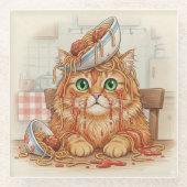 Spaghetti Kitty, Orange, Glass Coaster Glasuntersetzer (Vorderseite)