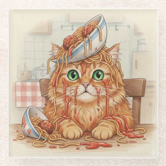 Spaghetti Kitty, Orange, Glasuntersetzer (Vorderseite)