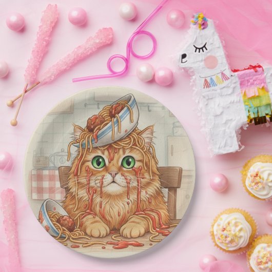 Spaghetti Kitty, Orange, Paper Plates Pappteller (Party)