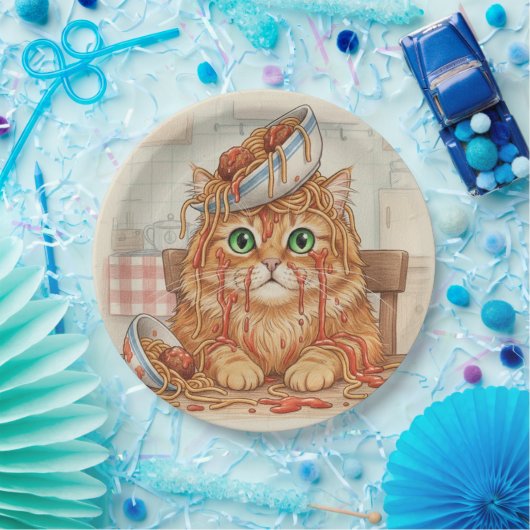 Spaghetti-Kitty, Orange, Pappteller (Party)