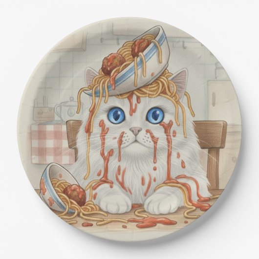 Spaghetti Kitty, Weiß, Pappteller (Vorderseite)