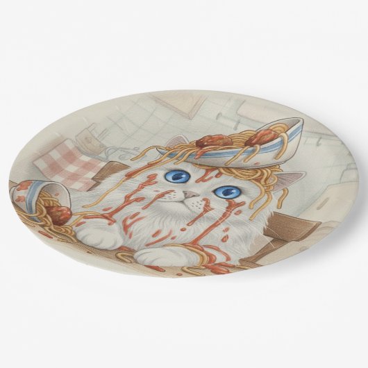 Spaghetti Kitty, White, Paper Plates Pappteller (Schrägansicht)