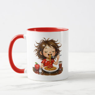 Spaghetti-Liebhaber Süßes Mädchen Rotes Essen Them Tasse