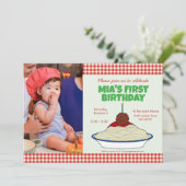 Spaghetti & Meatballs Einladung zum 1. Geburtstag (Stehend Vorderseite)