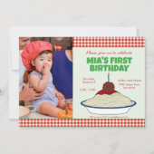 Spaghetti & Meatballs Einladung zum 1. Geburtstag (Vorderseite)