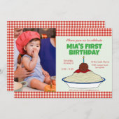 Spaghetti & Meatballs Einladung zum 1. Geburtstag (Vorne/Hinten)