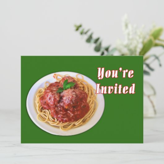 Spaghetti & Meatballs Sie sind eingeladen Einladung (Stehend Vorderseite)