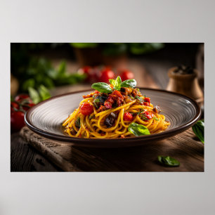 Spaghetti mit Caponata im rustikalen Raum Fiel Poster