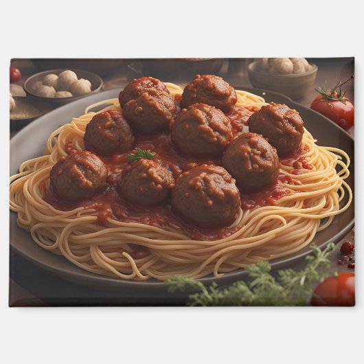 Spaghetti mit Fleischklößchen Magnet (Vorderseite)
