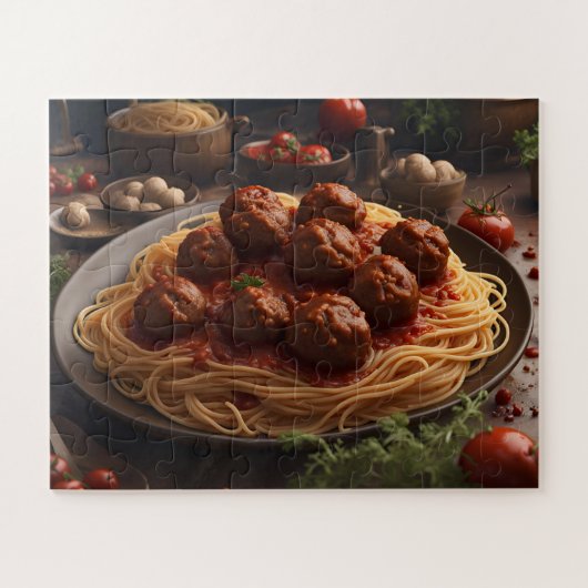 Spaghetti mit Fleischklößchen Puzzle (Horizontal)