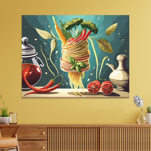 Spaghetti mit Gemüse und Kräutern Wirbel Leinwanddruck (Insitu (Wohnzimmer))