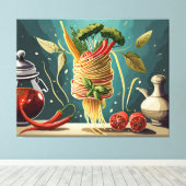 Spaghetti mit Gemüse und Kräutern Wirbel Leinwanddruck (Insitu (Holzboden))