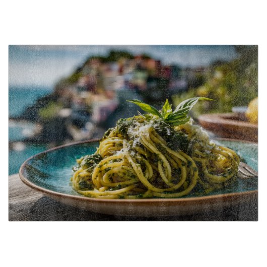 Spaghetti mit Lemon Basil Pesto - Coastal Terrace Schneidebrett (Vorderseite)