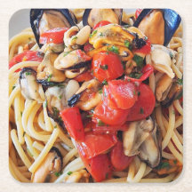 Spaghetti mit Mussels Food Untersetzer
