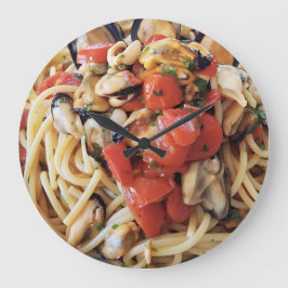 Spaghetti mit Mussels Tomaten Wall Clock Große Wanduhr