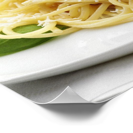 Spaghetti mit Tomatensauce und Basilikum Poster (Ecke)
