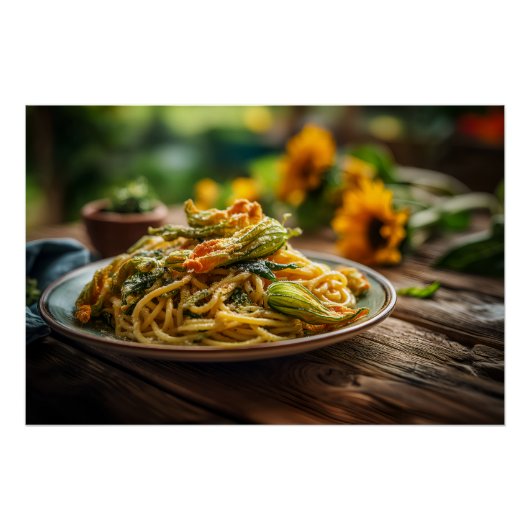 Spaghetti mit Zucchini-Blüten Poster (Vorderseite)