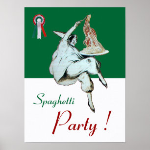 Spaghetti-Party, italienische Küche, rot grün weiß Poster