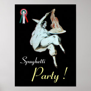 SPAGHETTI PARTY, ITALIENISCHE KÜCHE, rot Schwarz-w Poster