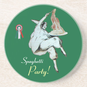 SPAGHETTI PARTY, ITALIENISCHE KÜCHE, rot-weiß Sandstein Untersetzer