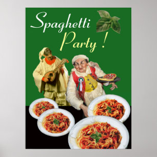 SPAGHETTI-PARTY Italienischer Koch und Pulcinella Poster