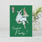 SPAGHETTI PARTY, ITALIENISCHES KÜCHE Rotes grünes  Einladung (Stehend Vorderseite)