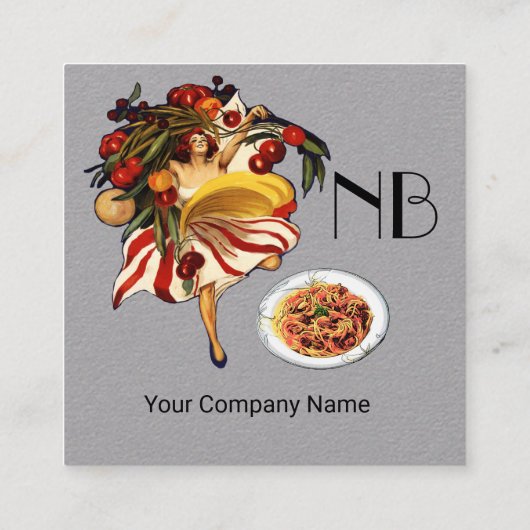 SPAGHETTI PARTY TALIAN KITCHEN TOMATOES Grau Quadratische Visitenkarte (Rückseite)