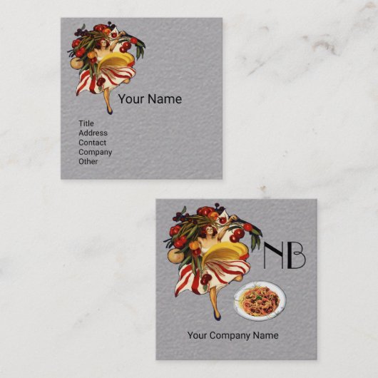 SPAGHETTI PARTY TALIAN KITCHEN TOMATOES Grau Quadratische Visitenkarte (Vorne/Hinten)