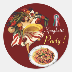 SPAGHETTI-PARTY-TANZ, ITALIENISCHE KÜCHE UND TOMAT RUNDER AUFKLEBER