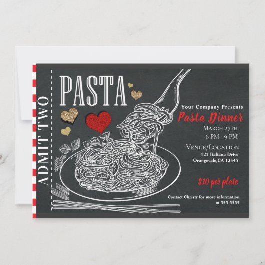 Spaghetti Pasta Chalk Rustikales Valentinisches Ab Einladung (Vorderseite)
