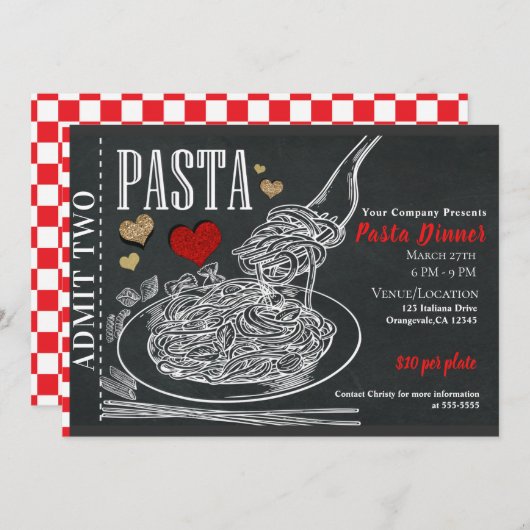 Spaghetti Pasta Chalk Rustikales Valentinisches Ab Einladung (Vorne/Hinten)