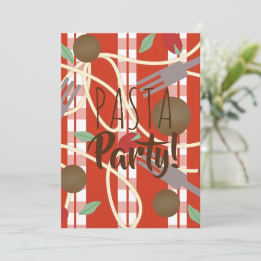 Spaghetti Pasta Italienisches Abendessen Utensitie Einladung (Stehend Vorderseite)
