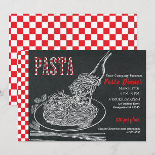 Spaghetti-Pasta-Rustikal-Kreide-Event-Abendgesells Einladung