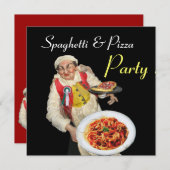 SPAGHETTI & PIZA PARTY, ITALIEN KÜCHE, rot Einladung (Vorne/Hinten)