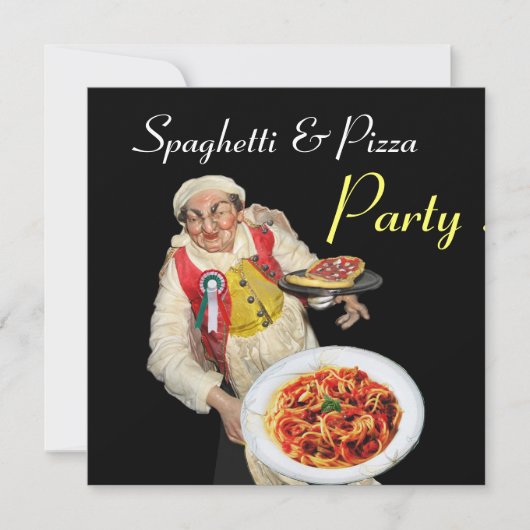 SPAGHETTI & PIZA PARTY, ITALIEN KÜCHE, rot Einladung (Vorderseite)
