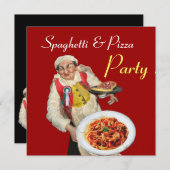 SPAGHETTI & PIZA PARTY, ITALIEN KÜCHE, rot Einladung (Vorne/Hinten)