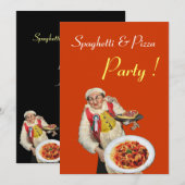 SPAGHETTI & PIZZA PARTY, Orangenschwarz, RESTAURAN Einladung (Vorne/Hinten)