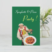 SPAGHETTI & PIZZA PARTY, RESTAURANT schwarz grün Einladung (Stehend Vorderseite)