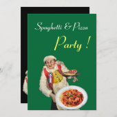 SPAGHETTI & PIZZA PARTY, RESTAURANT schwarz grün Einladung (Vorne/Hinten)