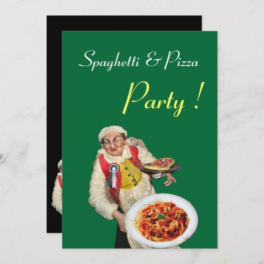 SPAGHETTI & PIZZA PARTY, RESTAURANT schwarz grün Einladung (Vorne/Hinten)