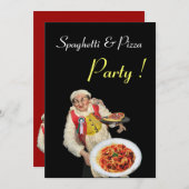 SPAGHETTI & PIZZA PARTY, RESTAURANT schwarz rot Einladung (Vorne/Hinten)