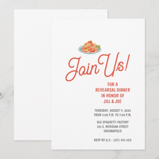 Spaghetti Probe Dinner Einladung (Vorne/Hinten)