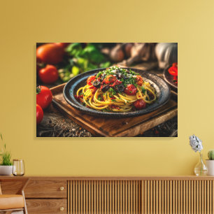 Spaghetti Puttanesca mit frischen Tomaten und Oliv Leinwanddruck