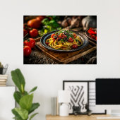 Spaghetti Puttanesca mit frischen Tomaten und Oliv Poster (Heimbüro)