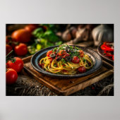 Spaghetti Puttanesca mit frischen Tomaten und Oliv Poster (Vorne)